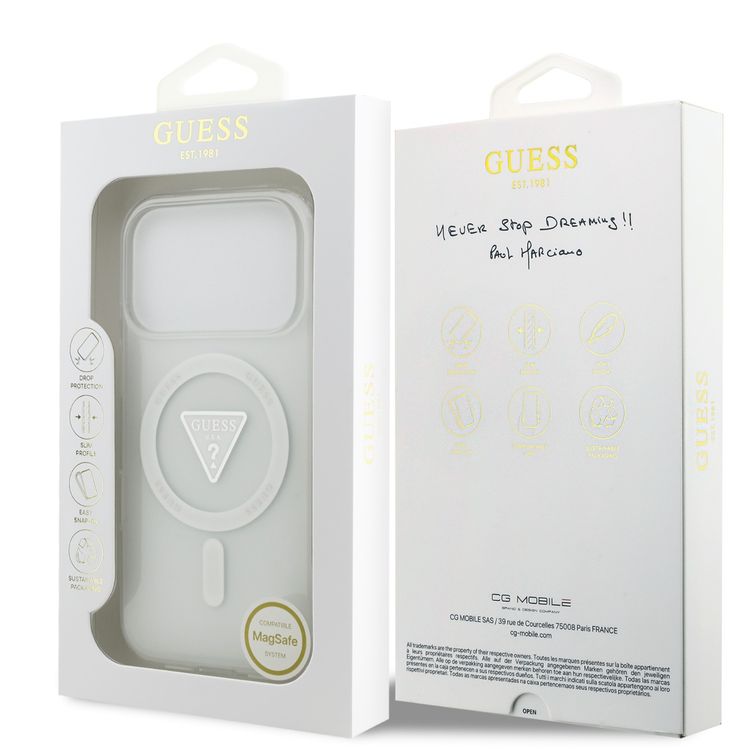 غطاء جرادينت IML MagSafe مع شعار مثلث مطبوع لـ iPhone 17 Pro Max، تصميم نحيف، حماية من السقوط، تصميم خفيف الوزن، قبضة مريحة، تغليف مستدام، سهل التركيب - شفاف.