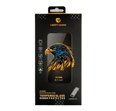 واقي شاشة Liberty Guard لهاتف iPhone 15 غطاء كامل حافة سوداء شفافة - iPhone 15 Pro Max