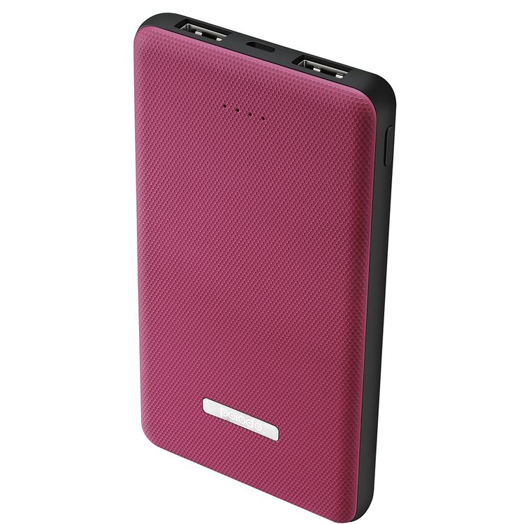 Porodo Dual USB Universal Power Bank 10000mAh with Rubberised Surface, Compact Slim Design, Portable, LED Indicator, Compatible with Smartphones - Red