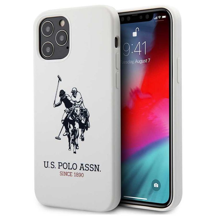 CG Mobile U.S. Polo Assn. Liquid Silicone Hard Case DH Logo for iPhone 12 Pro Max (6.7") Shock & Scratch Resistant, Suitable with Wireless Chargers Officially Licensed - White