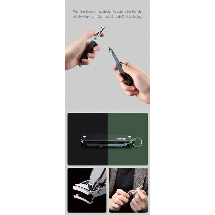 NexTool Multifunctional Folding Knife with Nail Clipper, Sharp Blades, Keychain Loop, File, Package Opener, Hook Cutter, Stainless Steel Material - Black
