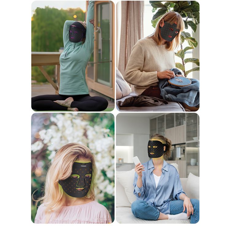 Porodo Lifestyle Red Light Therapy Face Mask with Portable Battery Connection, Type-C Charging Cable, 1000mAh Battery Capacity, 7-Color Light Therapy - Black