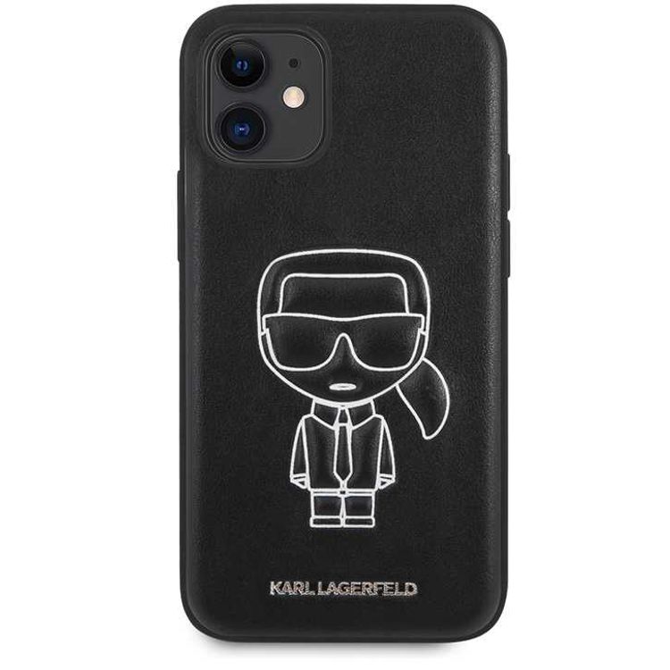 Karl Lagerfeld PU Leather Case Ikonik Outline Embossed and Metal Logo for Apple iPhone 12 Mini (5.4 ) - White