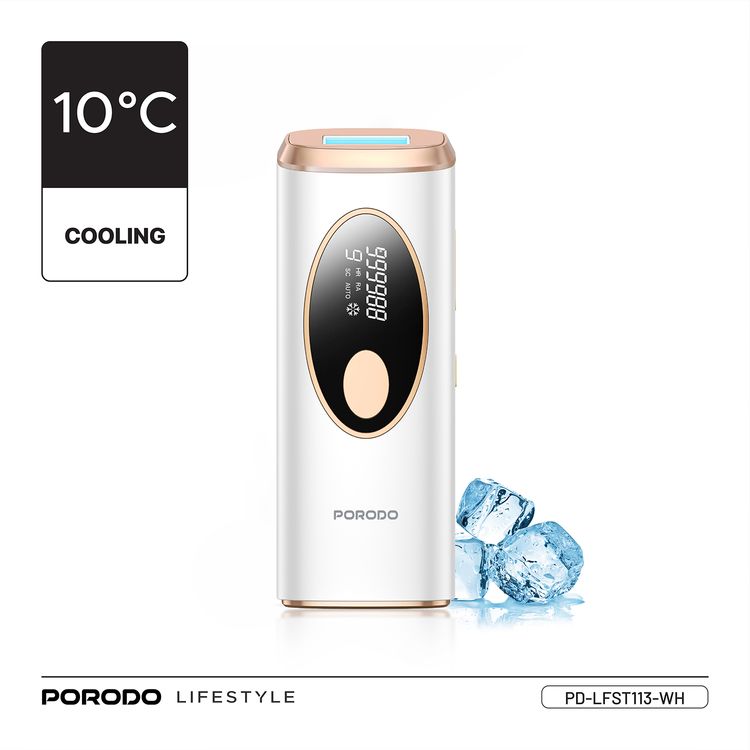 بورودو لايفستايل جهاز إزالة الشعر بتقنية الليزر للتبريد الجليدي IPL مع قابس طاقة بريطاني ثلاثي الأطراف، إعداد شاشة LED، وضع تلقائي ويدوي، تبريد بدرجة 10 درجات مئوية، معالجة كاملة للجسم في 7 دقائق، 9 مستويات كثافة - أبيض