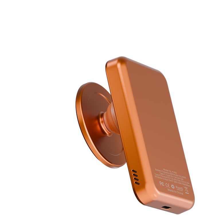 Green Lion Grip Mag 5000mAh Power Bank with PD 30W, MagSafe Compatible, LED Battery Indicator, Secure Magnetic Hold, Built-In Safeguards, Pop-Out Stand & Grip, Pocket-Sized Power, Ultra-Slim Design - Orange
