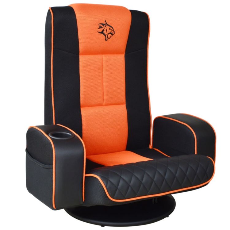 Porodo Gaming Predator Pro Gaming Seat with Armrest & Cupholder 360 Swivel - Black/Orange