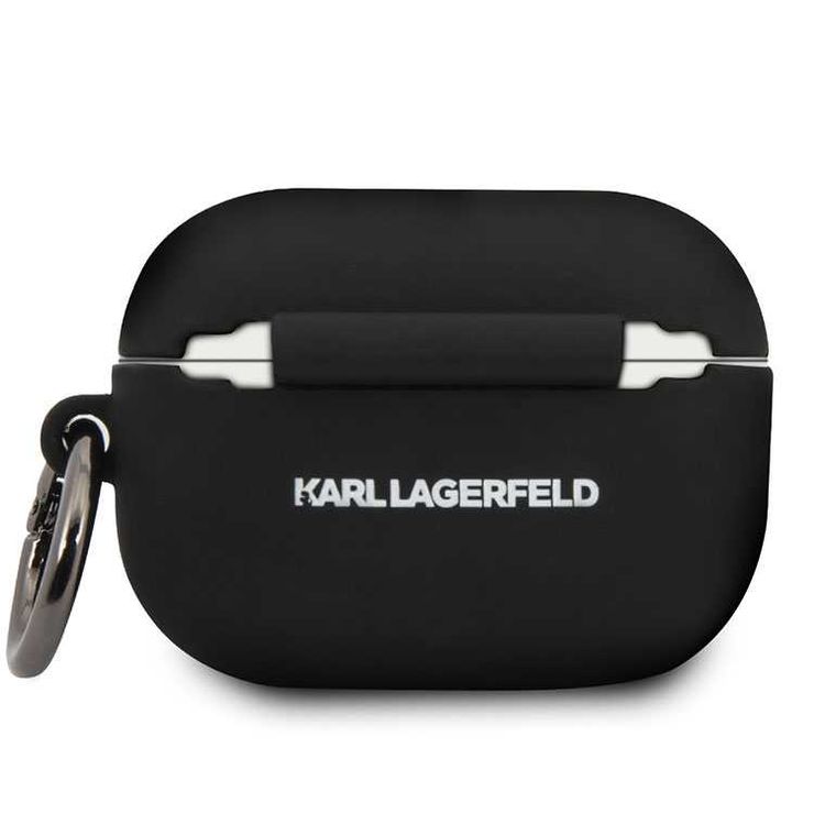 CG Mobile Karl Lagerfeld Silicone Case with Ring Compatible for AirPods Pro, Scratch & Drop Resistant, Dustproof & Absorbing Protective Silicone Cover Suitable with Wireless Charger Officially Licensed - Black