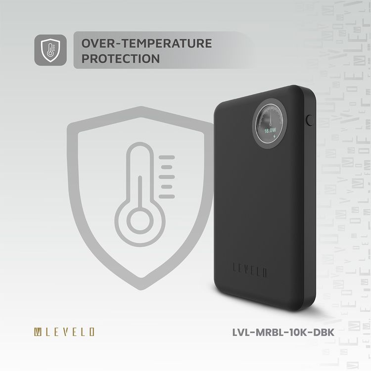 Levelo Marabella MagSafe Leather 10000mAh Power Bank with OLED Battery Status Display, N52 Magnets, 15W Wireless Charging, 20W Power Delivery, Overcurrent Protection - Dusk Black