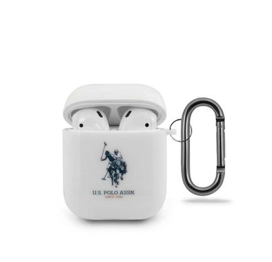 CG Mobile U.S. Polo Assn. TPU Case with Horse Logo & Anti-Lost Ring Compatible for AirPods 1/2, Scratch & Drop Resistant, Dustproof and Absorbing Protective Cover Officially Licensed - White