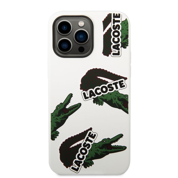 Lacoste Hard Case Liquid Silicone / Microfiber Allover Pattern Compatible with iPhone 14 Pro Max - White
