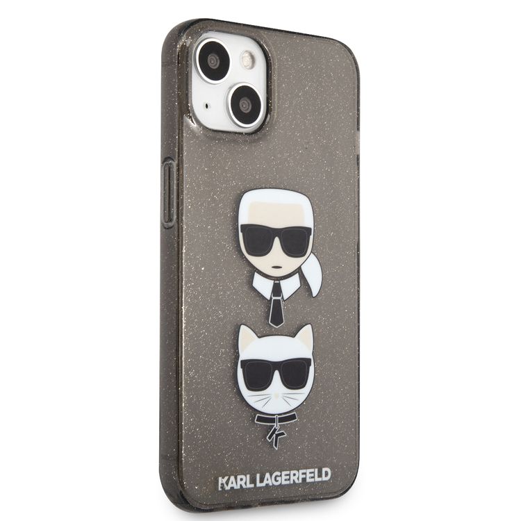 CG MOBILE Karl Lagerfeld TPU Full Glitter Case with Embossed Karl & Choupette Head Compatible for iPhone 13 (6.1") Scratch Resistant, Easy Access to All Ports, Drop