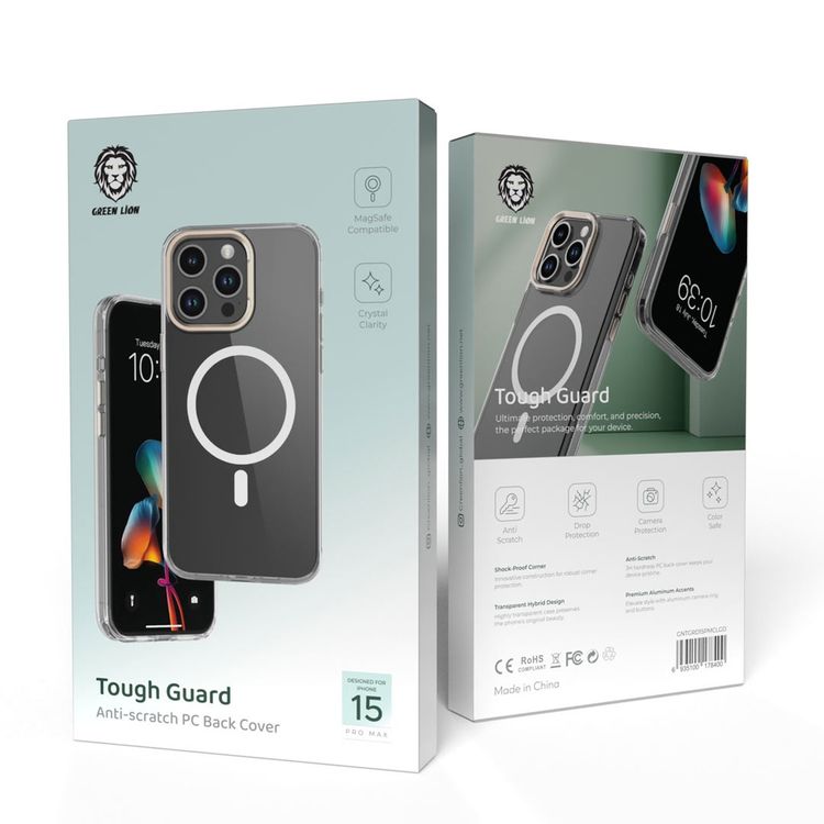 جراب حماية لجهاز iPhone 15 Pro Max من Green Lion، مقاوم للخدوش، حماية من السقوط، متوافق مع MagSafe، زوايا مقاومة للصدمات، حماية للكاميرا - ذهبي