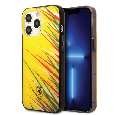 Ferrari PC/TPU Case with Double Layer Grass Print iPhone 14 Pro Max Compatibility - Yellow