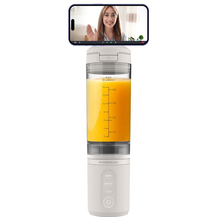 Powerology MagBlend Portable Blender with Magnetic Phone Mount, 6 Sharp Steel Blades, Powerful Ice Crushing, Multi-Mode Blending, 470mL Capacity, Fits to Car Cup Holders - White