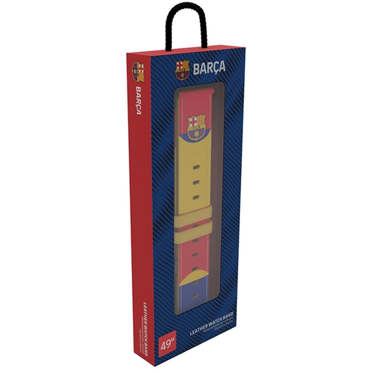 سوار جلدي حقيقي لنادي برشلونة لساعة أبل 49مم، مصنوع يدويًا من مواد فاخرة، لطيف للبشرة، نوع إغلاق بدبوس وطي، متين وناعم - حقل متعدد الألوان.