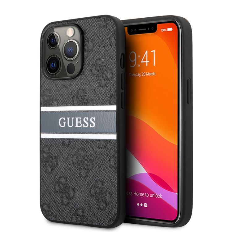 CG MOBILE Guess 4G PU Leather Case with Printed Stripe Compatible for iPhone 13 Pro (6.1") Anti-Scratch, Easy Access to All Ports, Shock Absorption