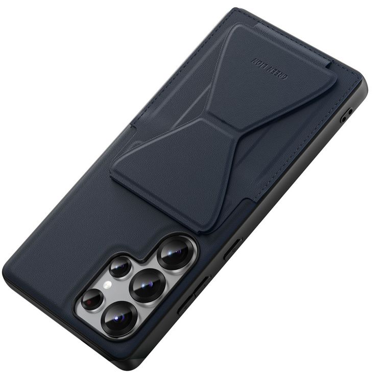 Green Lion Classio Stand Leather Case for Samsung S25 Ultra with Card Holder, Anti-Scratch, Foldable Stand, Comfortable Grip, Drop & Camera Protection - Blue