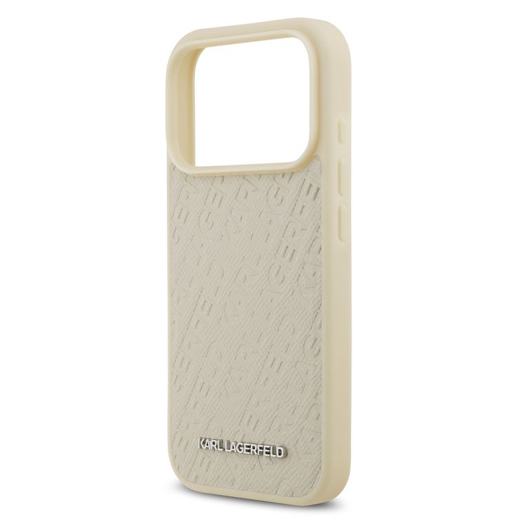 Karl Lagerfeld MagSafe Full Wrapped PU Leather Case with Karl Grain for iPhone 17 Pro Max, Slim Profile, Drop Protection, Easy Snap-On, Sustainable Packaging, Comfortable Grip, Lightweight Design - Beige