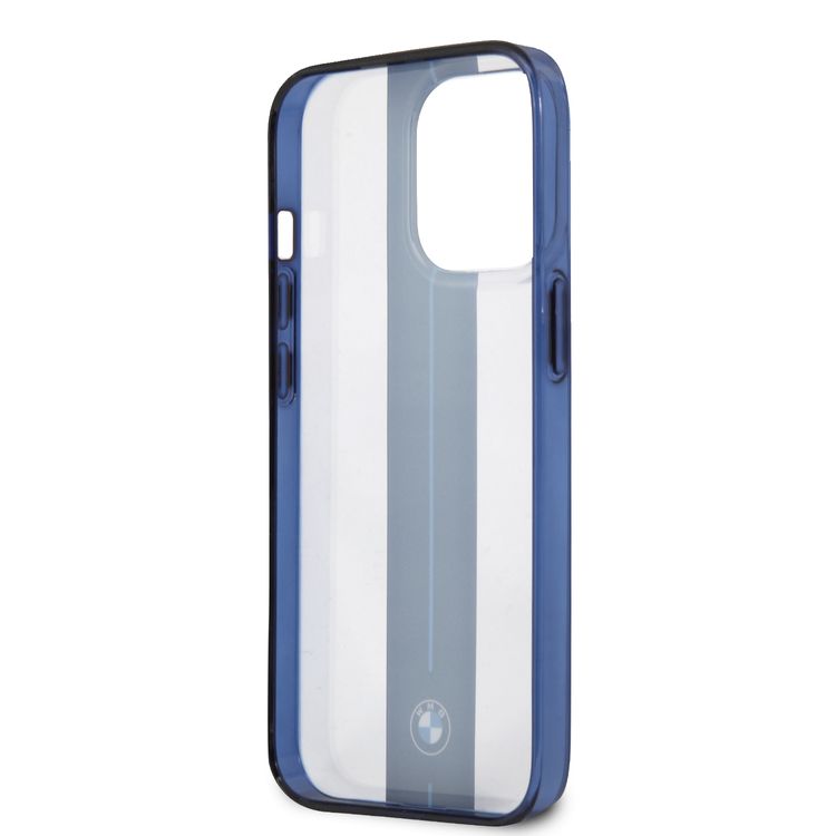 CG MOBILE BMW PC Transparent Hard Case with Navy Middle Stripe & Light Blue Line with Navy Edges Compatible for iPhone 13 Pro Max (6.7")