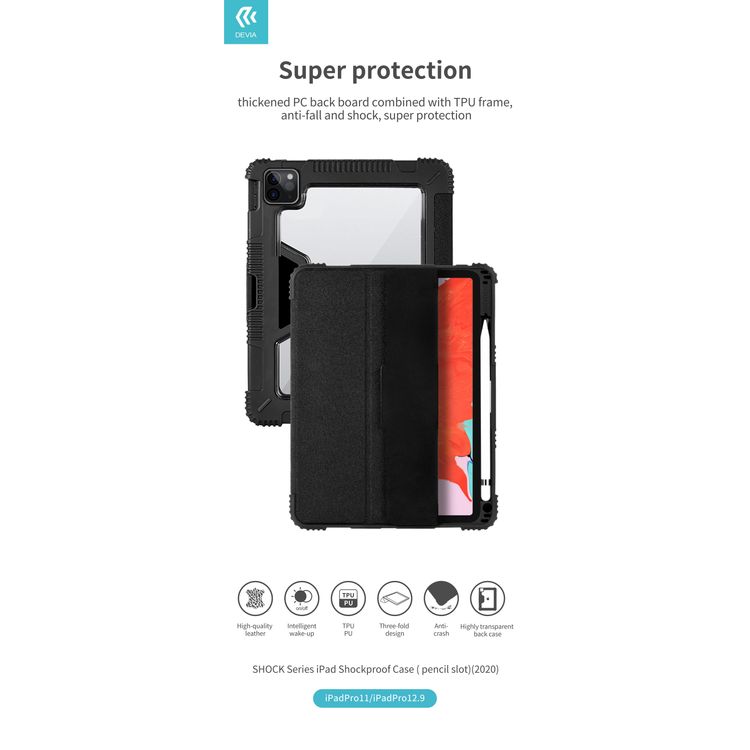 Devia Shock Series Shockproof Case with Pencil Slot for Apple iPad Pro 12.9" ( 2020 ) - Black