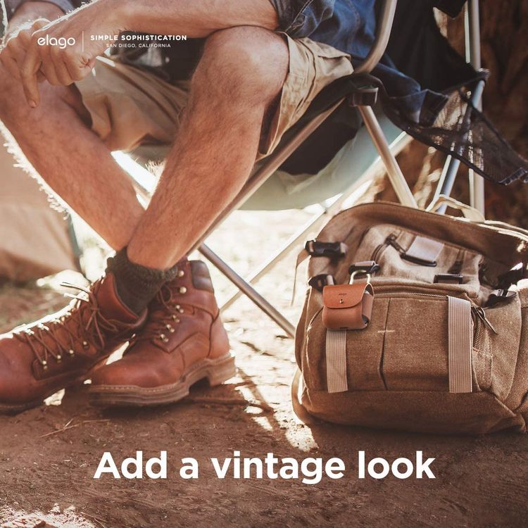 Elago Leather Case with Keychain Compatible with AirPods 3 Case, Natural Cowhide Leather Case with Brass Ring Holder, Supports Wireless Charging - Brown