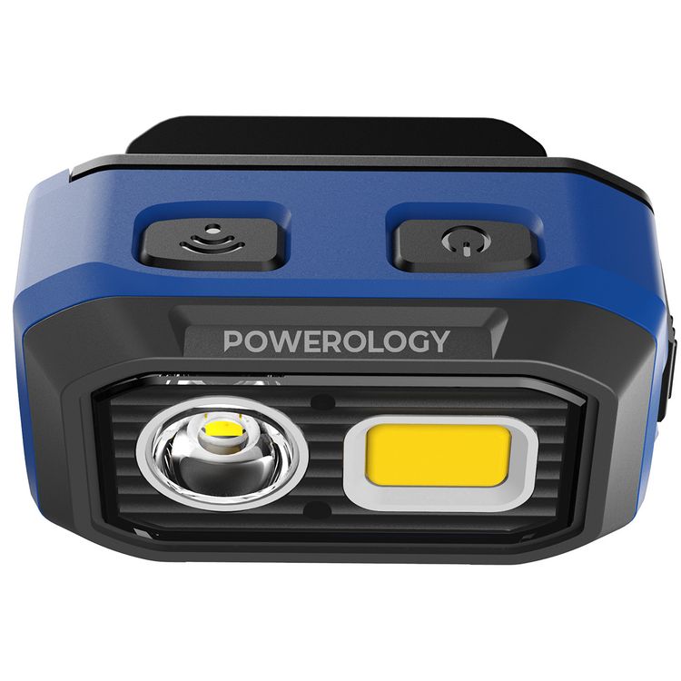 Powerology Bright Vision Rechargeable LED Headlamp with IP54 Water Resistance Level, 60° Rotating Angle, Up to 10 Hours Working Time, 1000mAh Rechargeable or 3x AAA Batteries, 500 Lumens Brightness, Aluminum Alloy & ABS Materials, Motion Sensor, Headmount, Dual Light Modes - Black