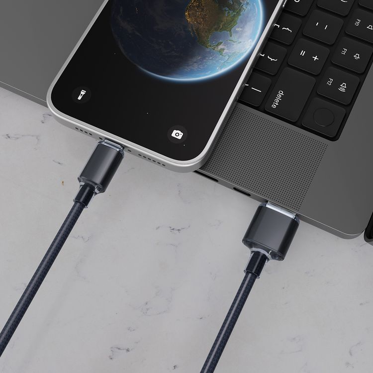 Porodo USB-A to Lightning Braided Cable with 12W Power Delivery, 1m Cable Length, Fast Charge & Data Transfer, Tangle-Free Design, 480Mbps Data Transfer Rate - Black