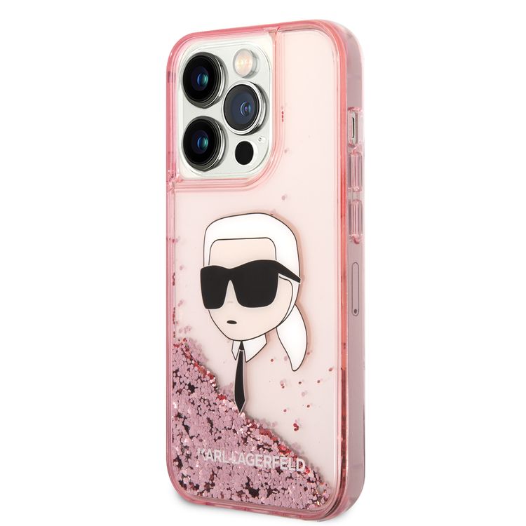 Karl Lagerfeld Liquid Glitter NFT Karl Head Translucent Logo iPhone 14 Pro - Pink