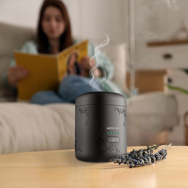 Green Lion Aseel Bakhour Burner with Aesthetic Appearance, 1400mAh Battery, 120 Seconds Single Burning Time, Auto-Off Function, Wide Area Coverage, LED Indicator, Safe & Non-Toxic - Black