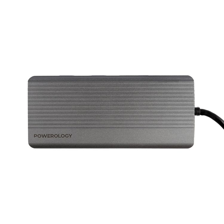 Powerology 13-in-1 USB-C Hub, 4K, HDMI, Type-C, 100W PD, Ethernet, USB SD MicroSD, 3.5 AUX - Gray