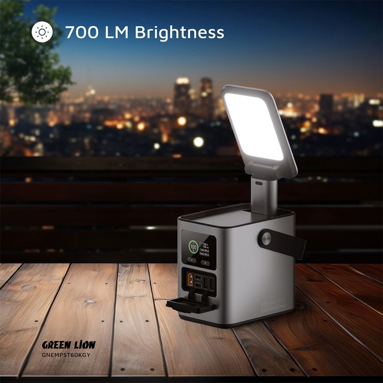 Green Lion Energy Max 60000mAh Power Station with 230W Total Output, Brightness of 700 Lumens, PD 140W, Digital Display, 100W Solar Input, QC 22.5W - Gray