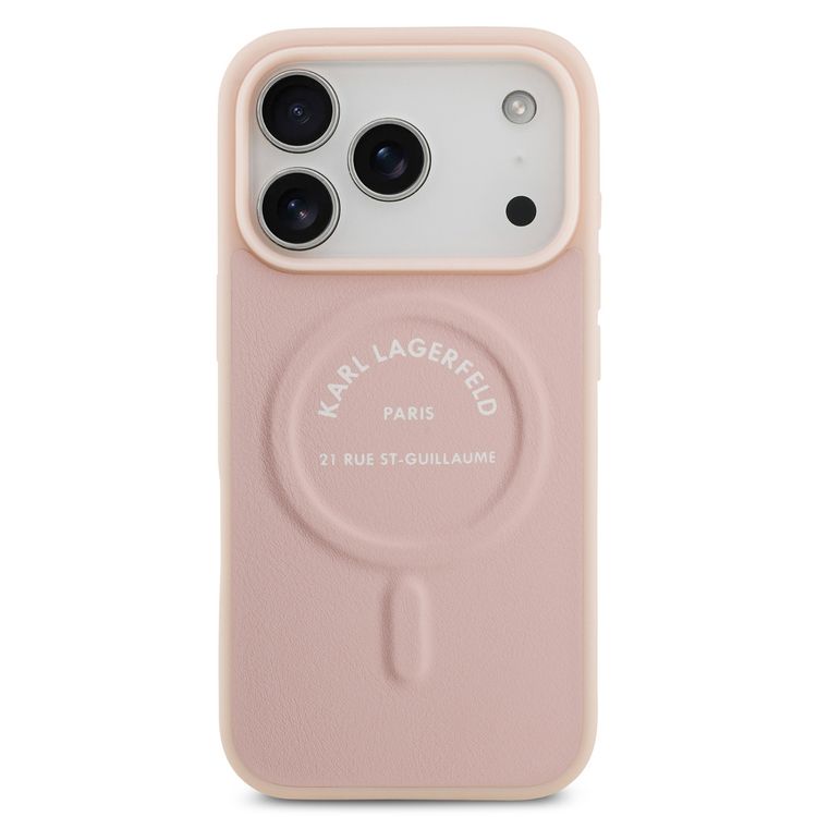 Karl Lagerfeld MagSafe PU Case with Karl RSG Logo Buttons for iPhone 17 Pro Max, Slim Profile, Easy Snap-On, Sustainable Packaging, Comfortable Grip, Drop Protection, Lightweight Design - Pink