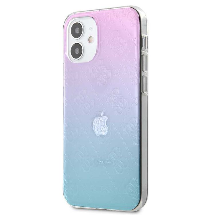CG Mobile Guess PC/TPU 4G Pattern Hard Phone Case Compatible for iPhone 12 Mini (5.4") Shock Resistant Mobile Case Officially Licensed - Gradient Blue