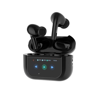 Porodo Blue AirPods Pro2 with Screen, Deep Bass, Touch Control, Camera Shutter, Music Playback, Call Management, 20 Hours Working Time, 1.47 inches Screen size - Black