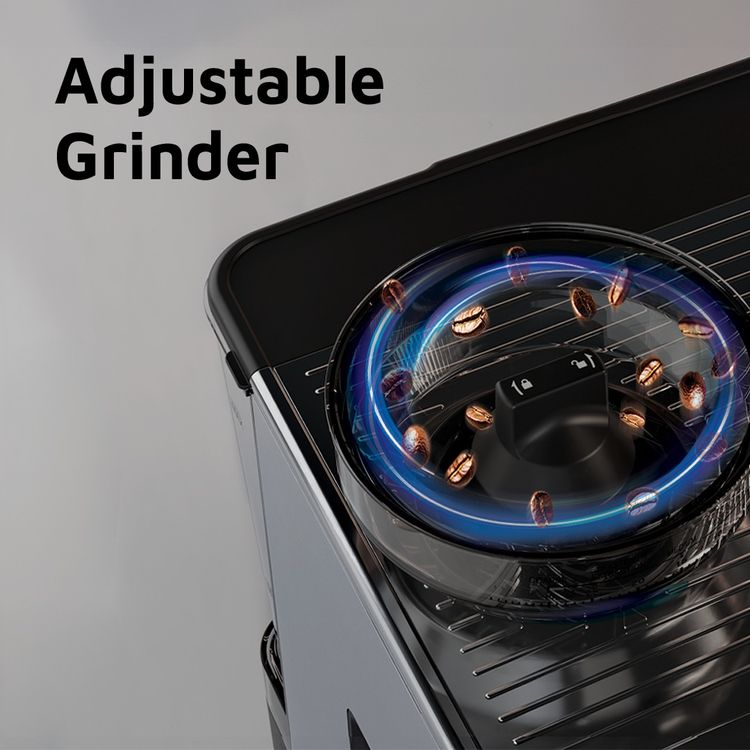 LePresso Dual Boiler Espresso Machine with Adjustable Grinder, Automatic Shutdown, Milk Frothing Nozzle, CUP Warmer - Silver