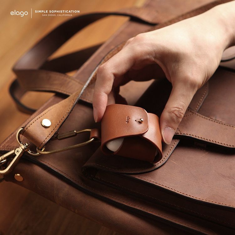 Elago Genuine Leather Case Compatible For Apple AirPods 1&2 Generation, Scratch Resistant, Drop Resistant, Dustproof and Absorbing Protective Cover with Hang Case