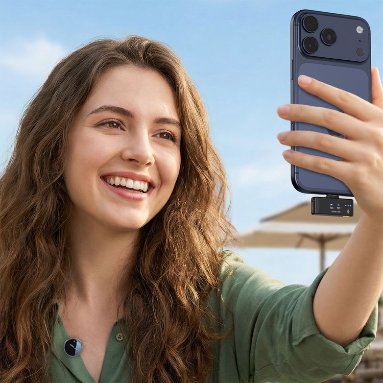 Green Lion GM-93X Microphone Compatible with Type-C Devices, 360° Pick up, Digital Transmission, 3-Level Volume, Plug & Play, 40m Working Distance, 2× Microphones, 1× Receiver, Reverb Mode, Up to 14 Hours Working Time with Case, Intelligent Noise Reduction, 1.5–2 Hours Charging Time - Black