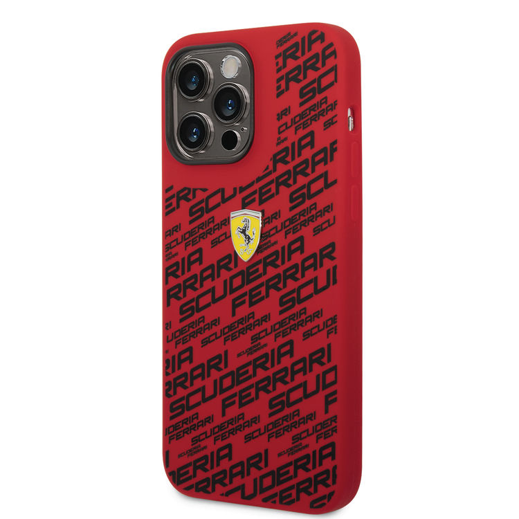 Ferrari Liquid Silicone Case All Over Printed Scuderia iPhone 14 Pro Compatibility - Red