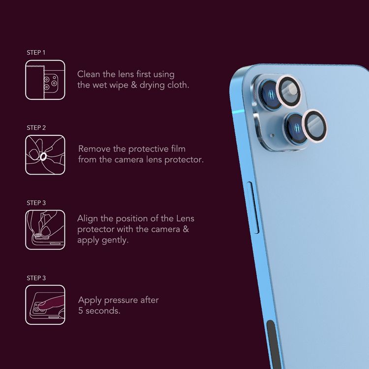 LEVELO Lucent Duo Lens Protector Compatible for iPhone 13 Mini & 13 (2pcs), 9H Hardness, Bubble Free, Ultra Thin & Full Coverage, Camera Lens Protector, Anti-Scratch - Pink