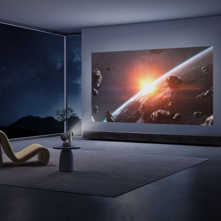 Porodo Full HD Portable Smart Projector with Auto-Focus & Keystone, 65W Power Consumption, 1080 pixels Resolution, Up to 150-inch Projection Size, 2 Hours Battery Life, 30000 Hours Light Source Life, 5000mAh Battery Capacity, 3-inch HD LCD Display, 250 ANSI Brightness, Bluetooth Version 5.0 - Gray