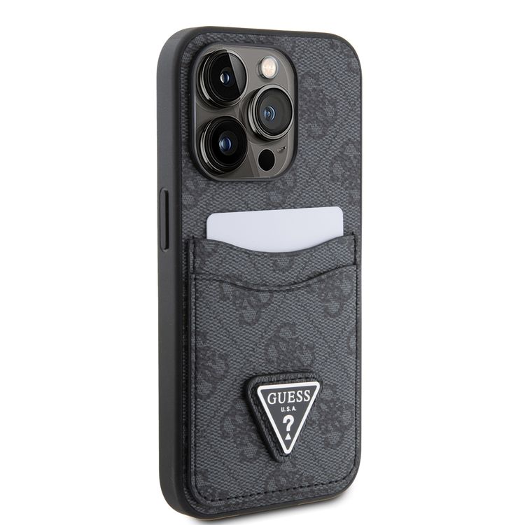 Guess PU Leather Case with Double Card Slot 4G Double Triangle Logo - Black - iPhone 15 Pro Max