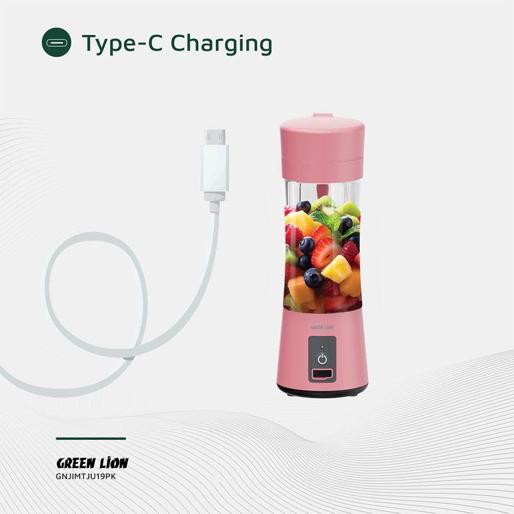 Green Lion Juice Mate Portable Juicer with 380mL Capacity, 6-Blade Design, Up to 15 Blending Cycles, 1200mAh Battery & USB-C Charging Port, LED Indicator, 20 Seconds Single Blend Time, BPA-Free & Food-Grade Material - Pink