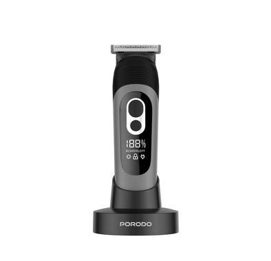Porodo Lifestyle T-Blade Full-Body Grooming Kit with Metal Curved Blade, 90 Minutes Working Time, 600mAh Battery, USB-C Charging Port, Base, 2, 3, 6 & 9 mm Combs Included, 5W Rated Power, Wet & Dry Shaving - Black