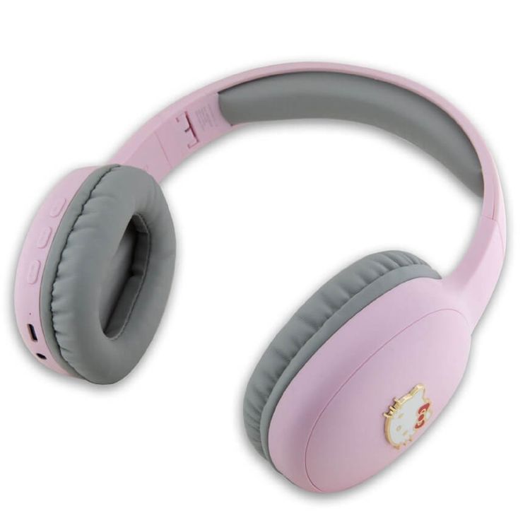 Hello Kitty Bluetooth Headphones with Oval Shape & Metal Logo, 200mAh/3.7V Battery, 8 Hours of Playtime, 2.5 Charging Time, Type-C Charging Port, 20Hz-20kHz Frequency Response Range, 40mm Driver Size, 32 Ohms Impedance, Bluetooth Version 5.3 with 10 Meters Transmission Range - Pink/Gray