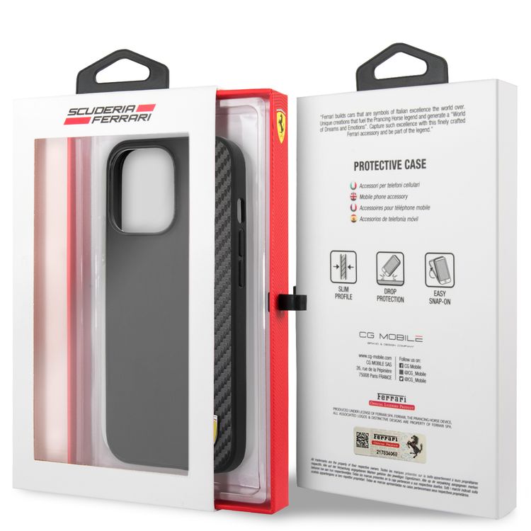CG MOBILE Ferrari Hard Case PU Smooth & Carbon Effect Vertical Stripe Metal Logo Compatible for iPhone 13 Pro (6.1") Anti-Scratch, Easy Access to All Ports