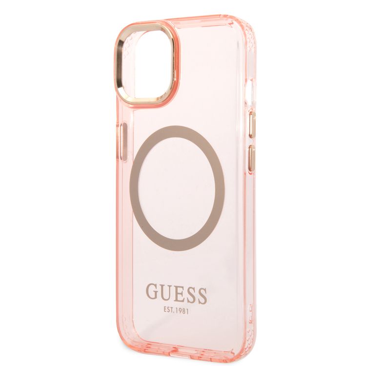 Guess Magsafe Case With Translucent Gold Outline - iPhone 14 - Pink