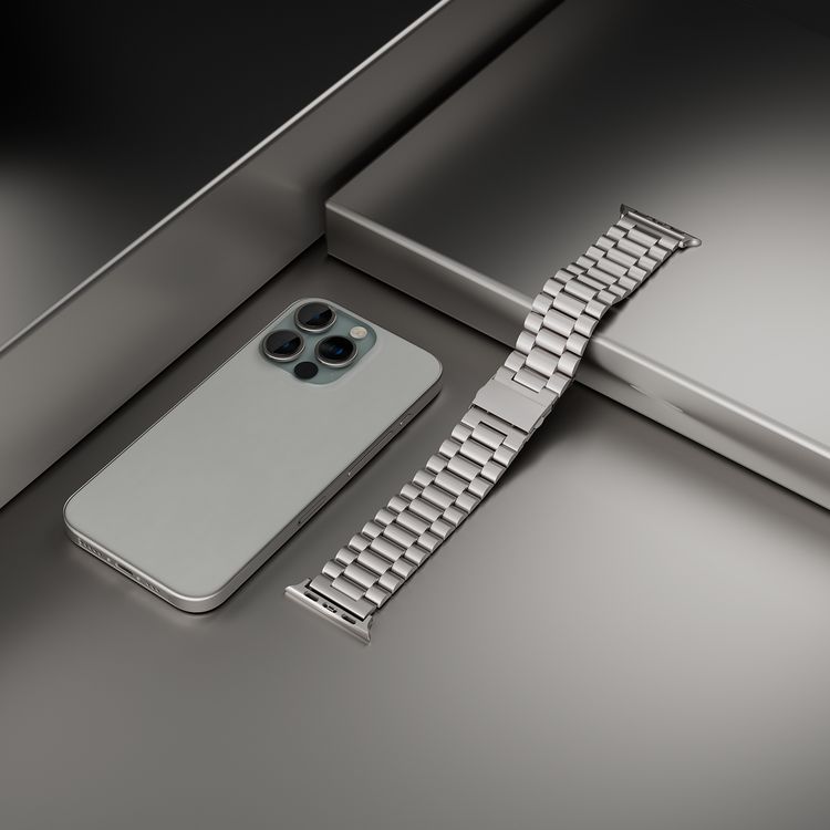 Levelo Daytona Watch Strap with Adjustable Links for Apple Watch 49/45mm, Anti-Oxidation Technology, Compatible with SE, Series 8, 7, 6, 5 & 4, Stainless Steel with Premium Metal Finish - Titanium