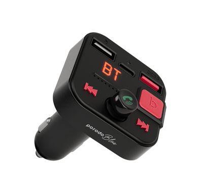 جهاز إرسال FM لاسلكي من بورودو بلو مع منفذي QC3.0 وType-C، وميكروفون عالي الجودة، وبلوتوث الإصدار 5.1، وقوة إجمالية 30 وات، وفتحة بطاقة Micro SD سعة 64 جيجابايت، ومكالمات بدون استخدام اليدين، وبث الموسيقى، وسهل السفر - أسود