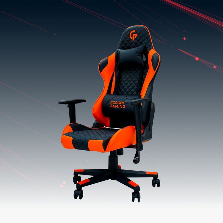 Porodo Professional Gaming Chair Adjustable Backrest & Armrest with cushion - Black / Orange