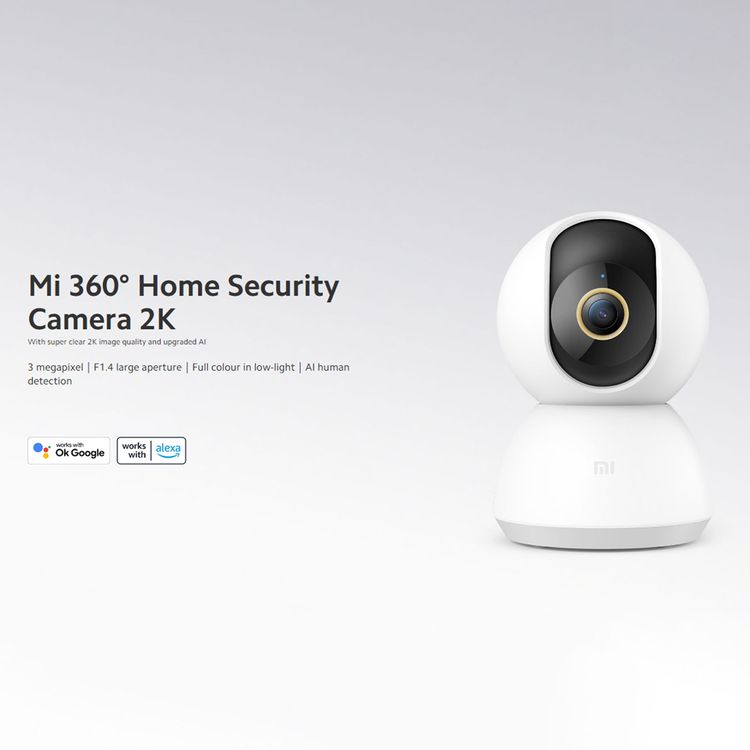 Xiaomi Mi 360° Home Security Camera 2K with Infrared Night Vision, 360° Horizontal & 108° Vertical Pan-Tilt-Zoom View, AI Human Detection, 3MP Capture Resolution, Upgraded 6P Lens - White